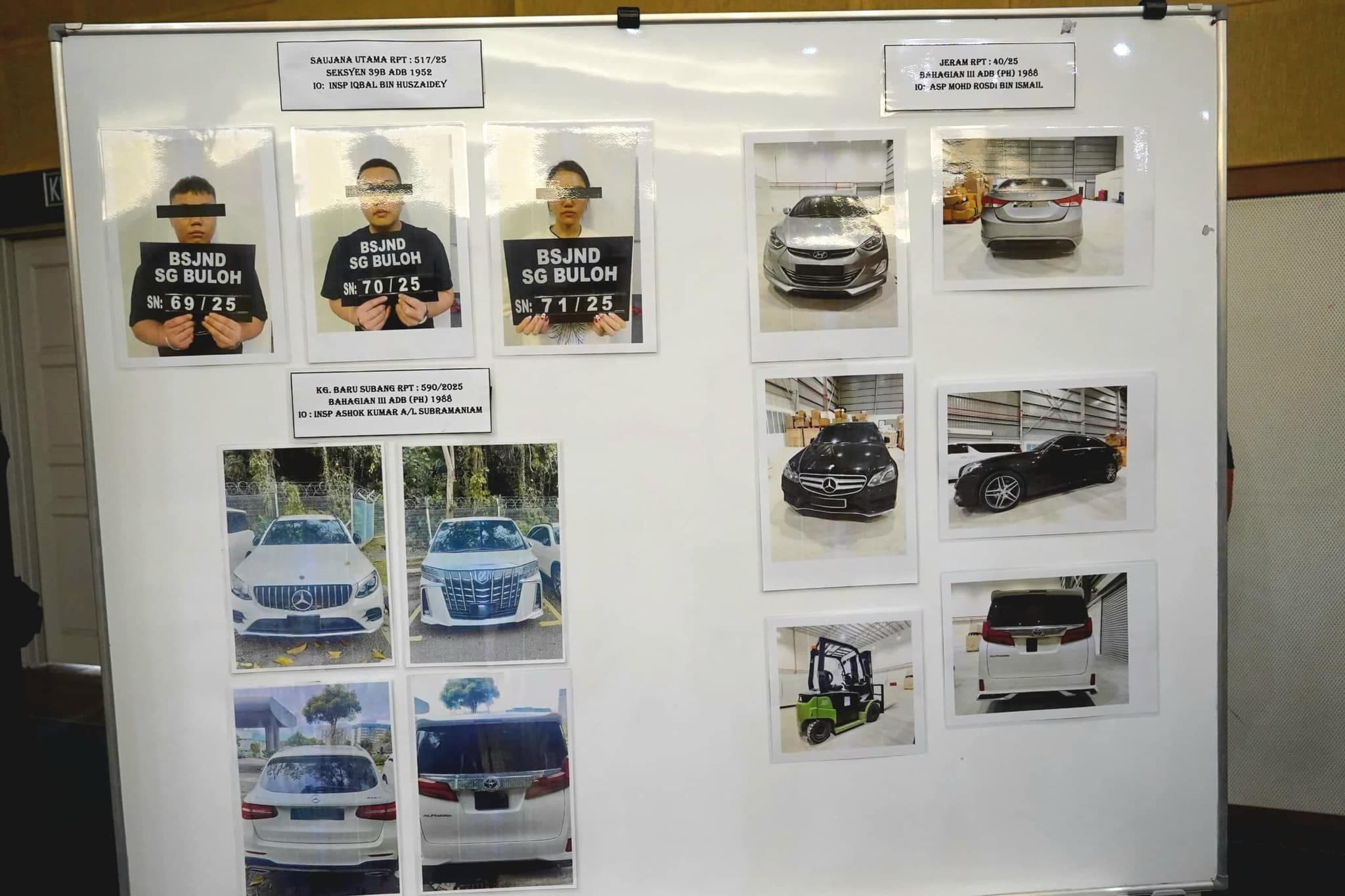 馬來西亞警方還查獲犯罪集團的數輛豪車。（翻攝自臉書＠Jabatan Siasatan Jenayah Narkotik PDRM）