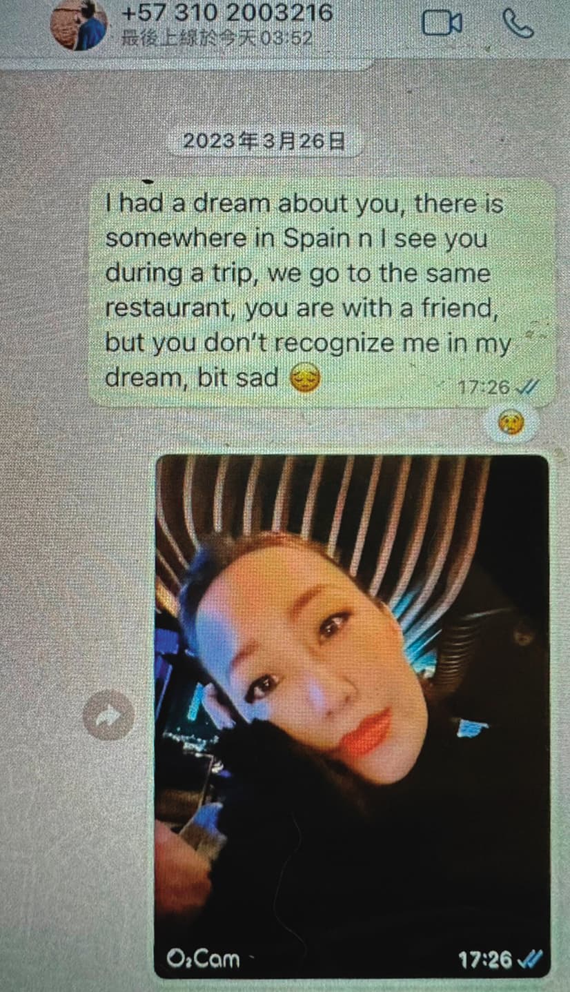 劉向婕與男網友聊天,還說自己夢到對方,引人遐想。(讀者提供)