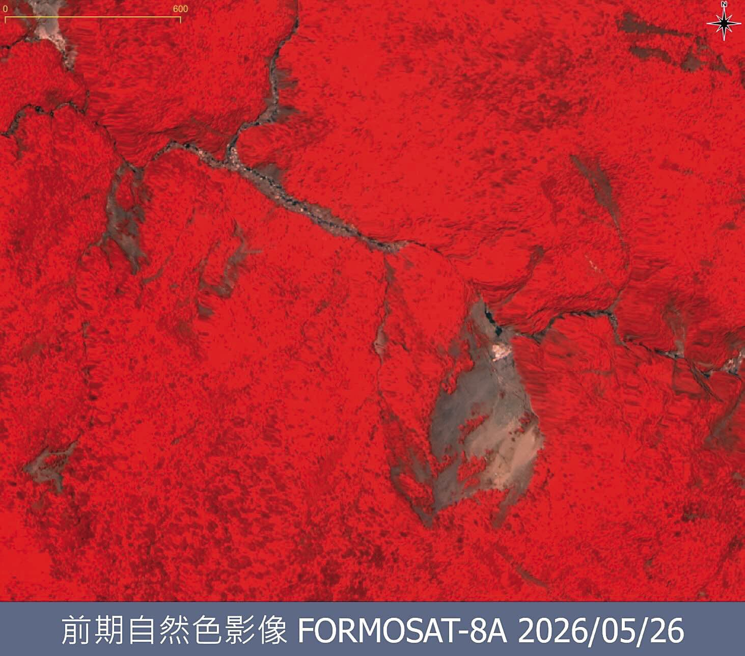 圖為今年5月26日衛星影像,當時尚無堰塞湖產生。(翻攝國家太空中心threads)