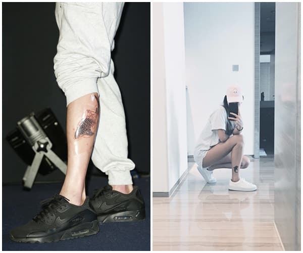 王陽明自爆日前瞞著老婆蔡詩芸,在左腳上紋了一隻鯨鯊的刺青,原來兩人長期關懷海洋保育,她去年在左腳踝上紋了最愛的動物鯨鯊刺青,如今兩人都留有愛的刺青。(蔡詩芸的刺青圖為混血兒娛樂提供)