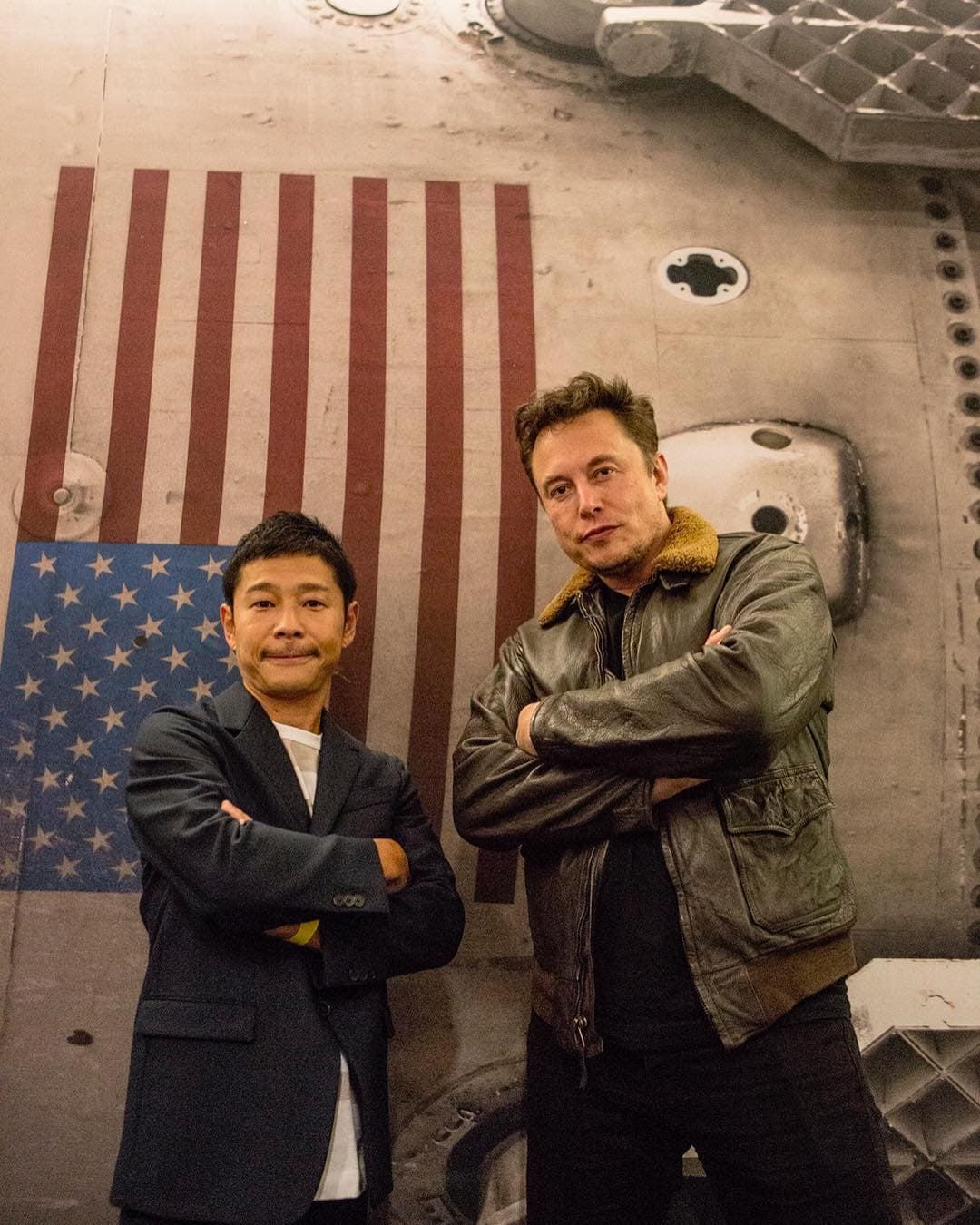 前澤友作和SpaceX總裁Elon Musk同框風光亮相。(翻攝自前澤友作IG)