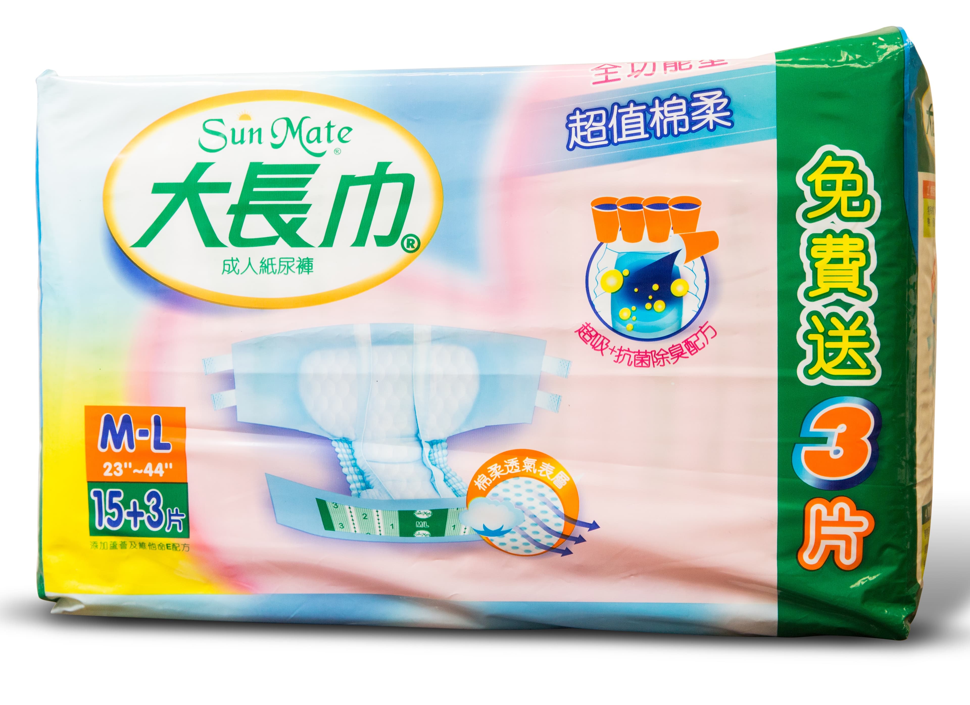 台灣逐漸步入老齡化社會,泰昇以成人紙尿褲品牌大長巾(SunMate)回攻台灣。(209元/包)