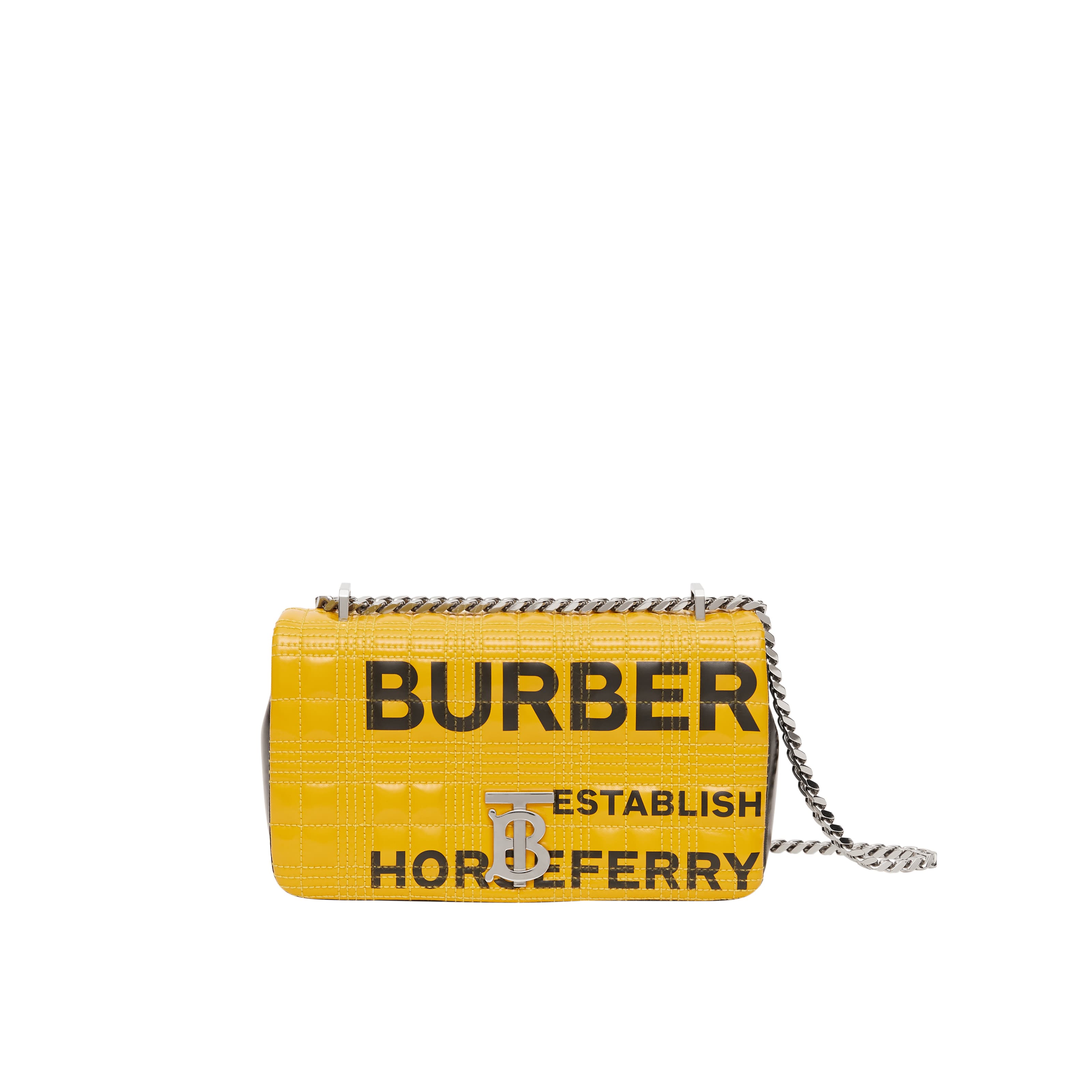 黃色小型Horseferry印花絎縫格紋Lola包。NT$55,000(BURBERRY提供)