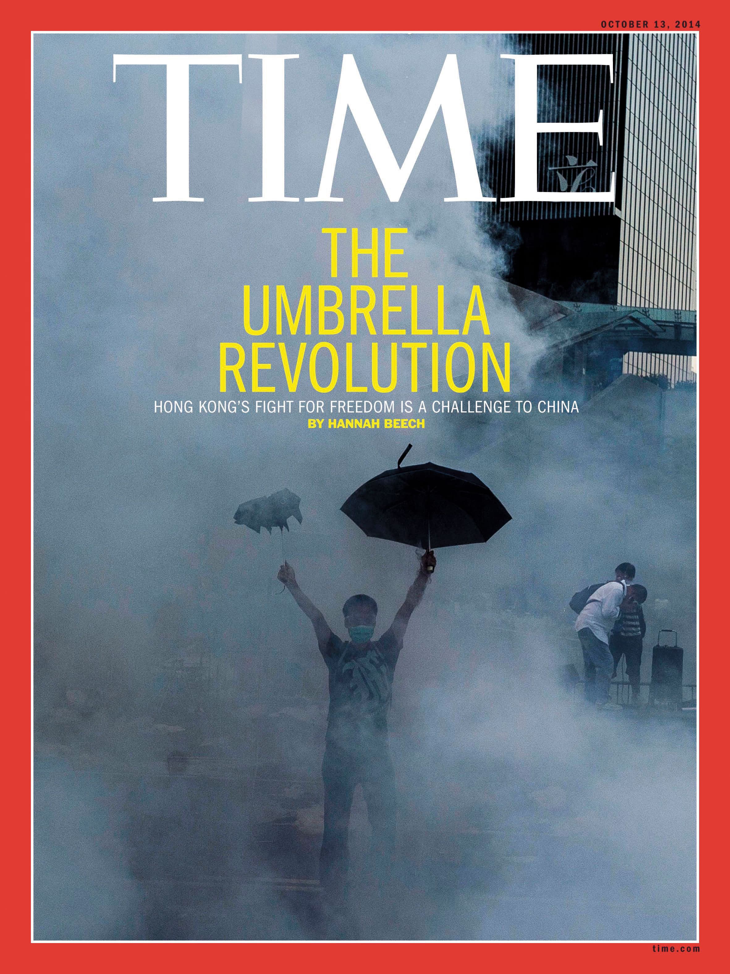 2014年,美國《Time》(時代雜誌)亞洲版報導香港和平占中運動。(翻攝《Time》)