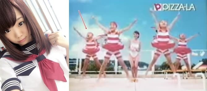夏乃向日葵(左圖、右圖左)自稱前藝人出道拍AV,事後被網友抓包只是在廣告中扮演蝦子。(翻攝自推特)