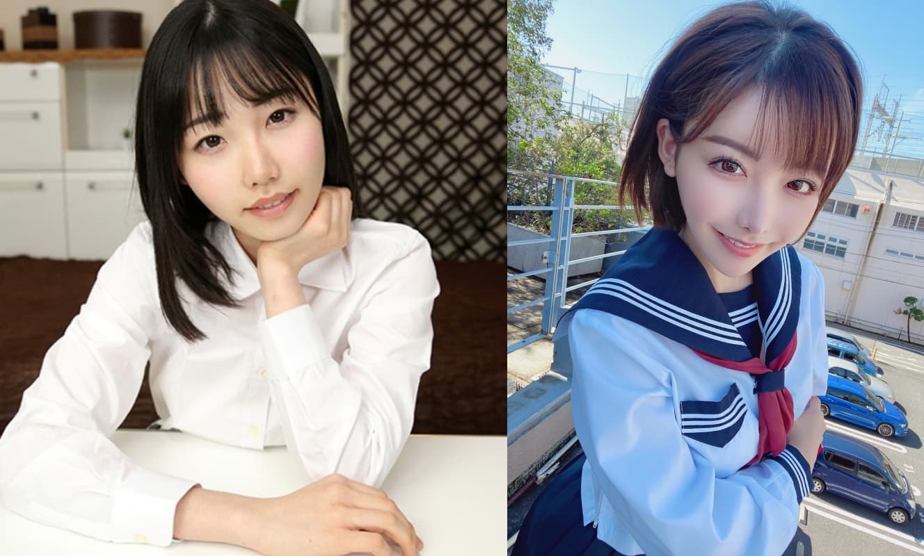 以「天海心」(左)名字出道,深田詠美經過改造後,容貌與身材大升級。(左圖翻攝Fanza網站、右圖翻攝深田詠美推特)