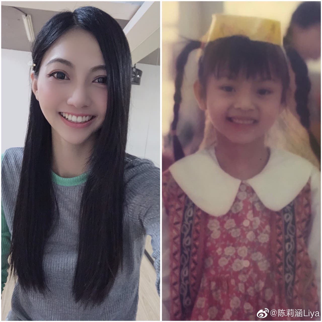 被質疑整形,Liya莉婭提供兒時照片對照。(Liya莉婭提供)