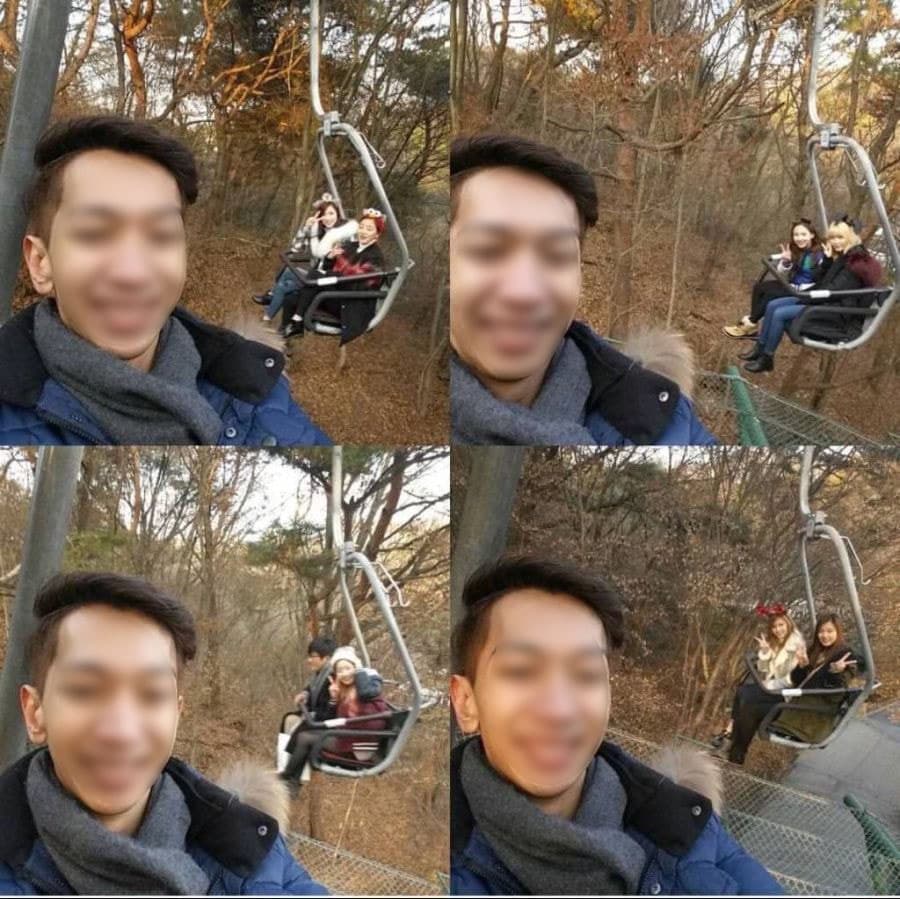 男子在愛寶樂園遊玩時自拍,卻意外與TWICE同框。(翻攝아이돌 이슈)