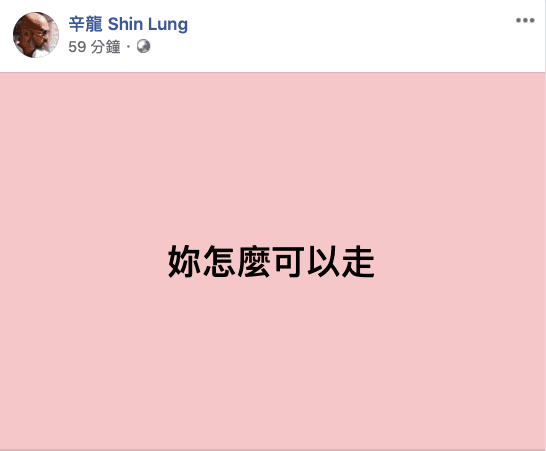辛龍深夜突然發心痛文,短短6字都是思念。(翻攝自辛龍臉書)