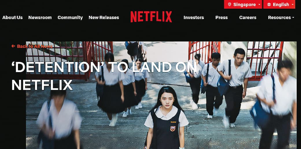NETFLIX向公視買下《返校》影集獨家跟播權,為行銷設計不同語言的宣傳頁面。(翻攝自NETFLIX)