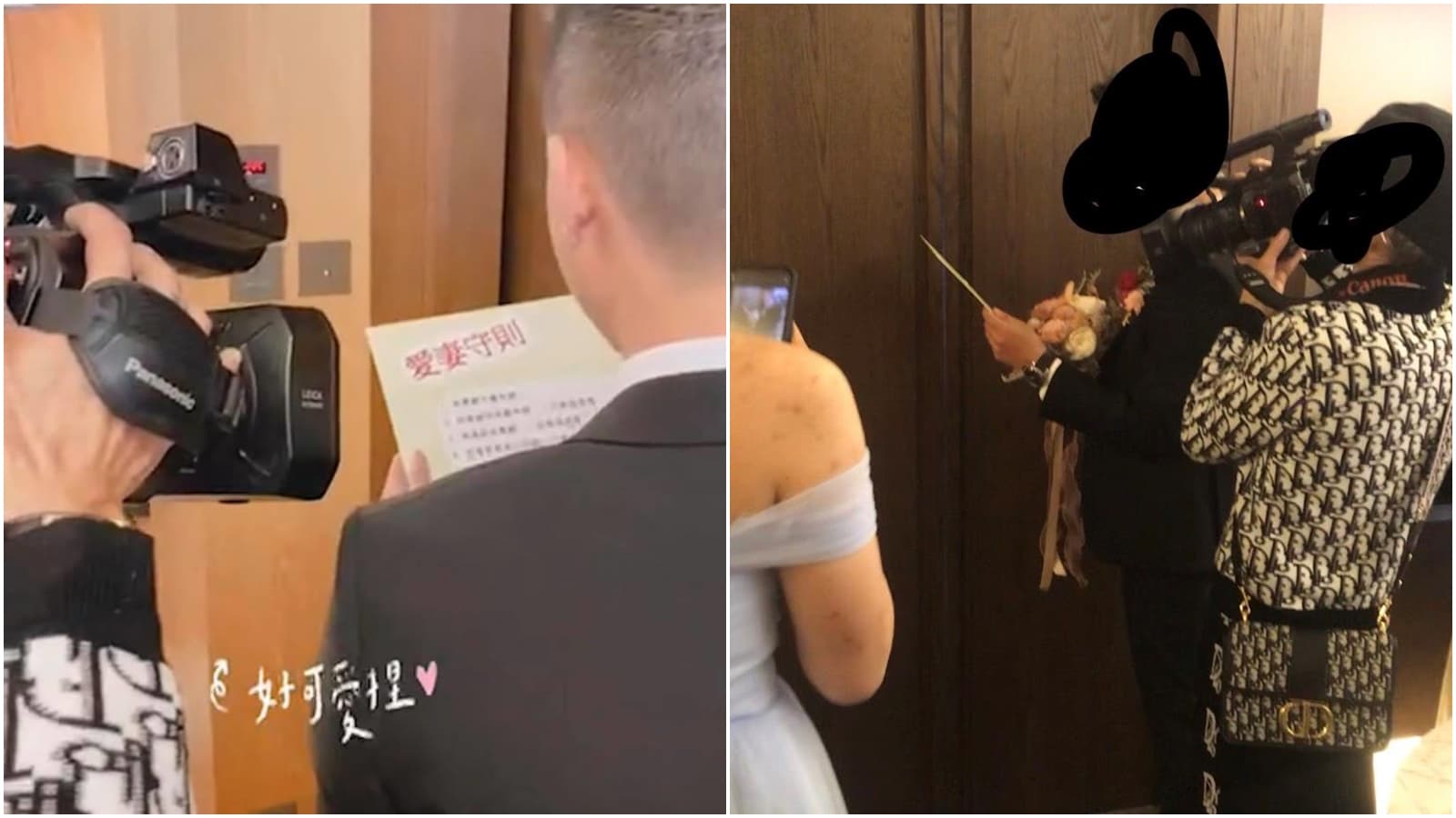 婚攝被指控,將錄影機直接貼在新郎臉旁,讓人摸不清他到底想拍攝什麼。(翻攝自爆料公社)