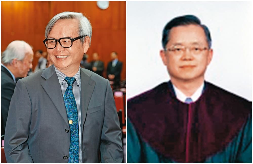 懲戒法院現任法官洪佳濱(左)不僅與翁茂鍾多次見面,還收受翁至少4件高級襯衫。前大法官池啟明(右)曾是翁茂鍾案的承審法官,卻多次與翁見面吃飯。(翻攝司法院官網)