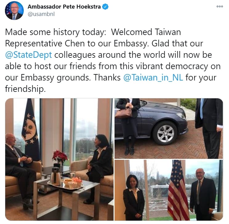 霍克斯特拉表示,與台灣代表見面創造了新的歷史。(翻攝自@usambnl)