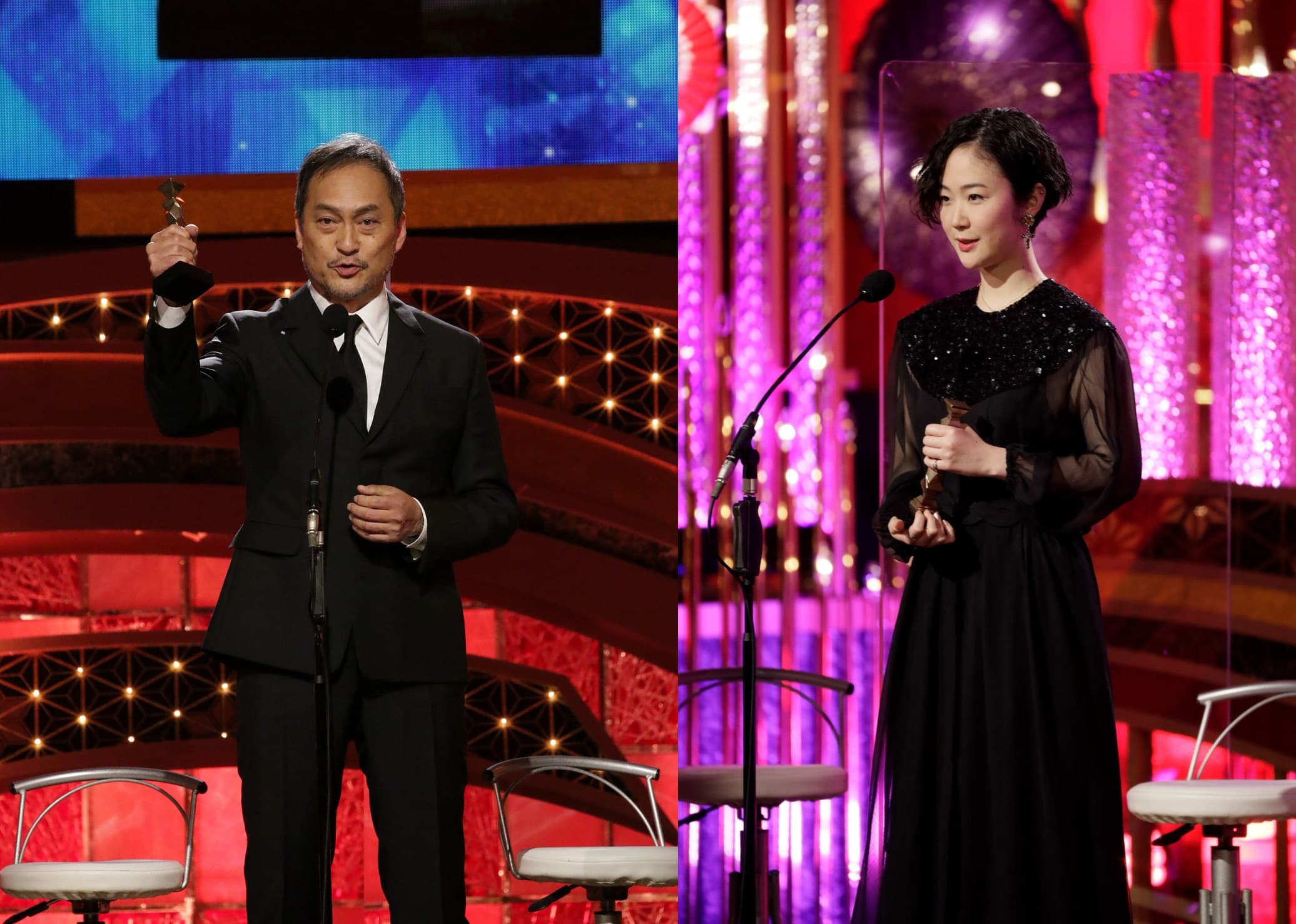 渡邊謙、黑木華分別以《福島50英雄》、《淺田家!》獲最佳男、女配角獎。(翻攝自第44屆日本電影學院獎)