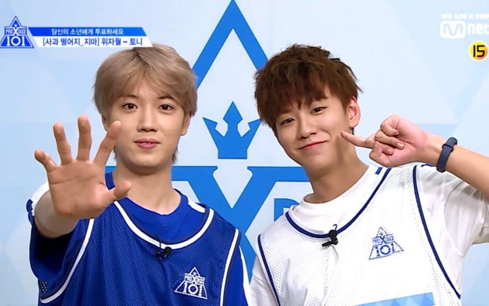 余景天(右)與魏子越曾參加韓國選秀《PRODUCE X 101》,也回鍋參與了《青春有你》第三季搏出道。(網路圖片)