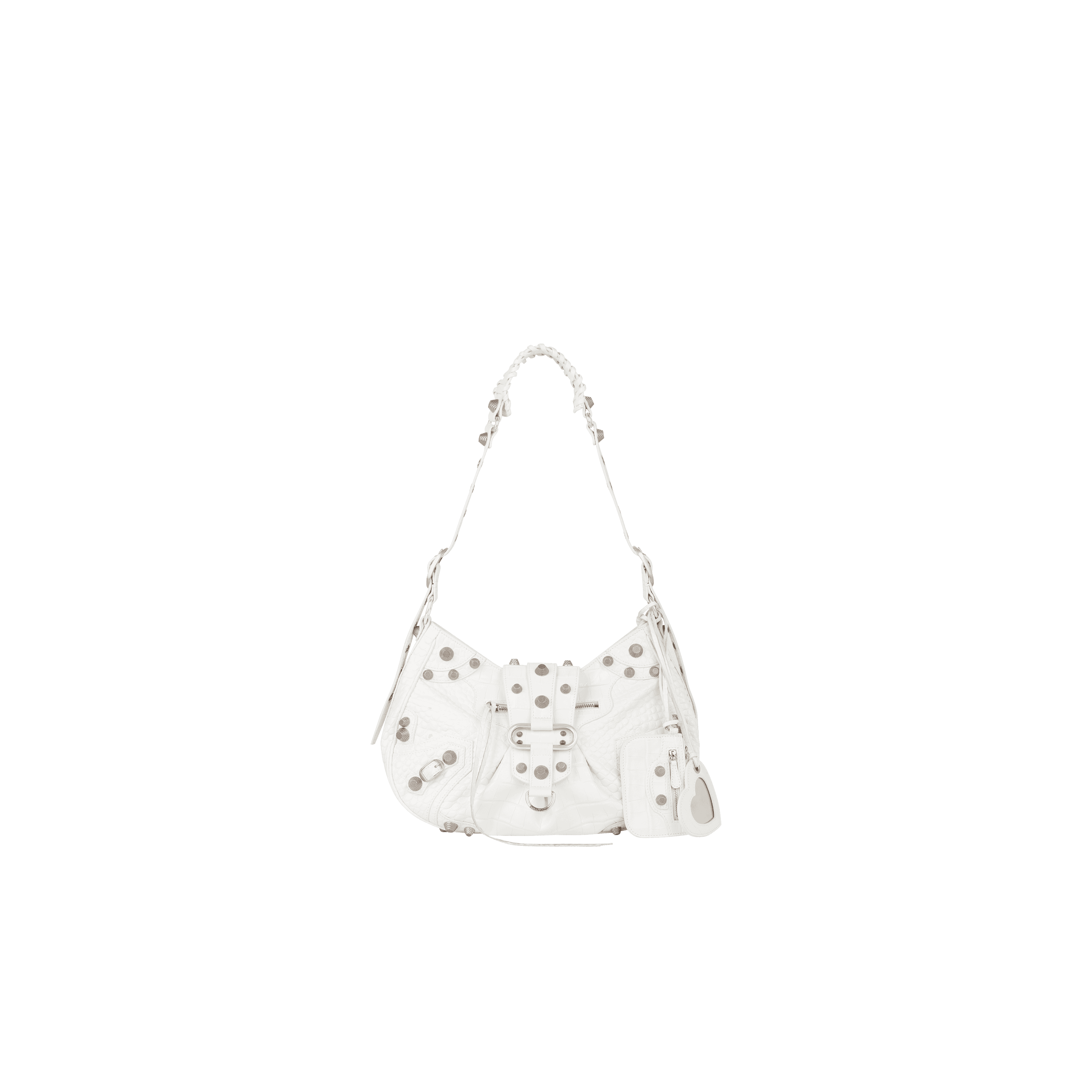 Le Cagole Medium Shoulder Bag 白色鱷魚壓紋肩下包 NT$69,800 BLENCIAGA。(BLENCIAGA提供)