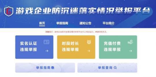 平台舉報分成實名認證違規、遊戲時段時長違規、未成年人付費違規3類。(翻攝遊戲企業防沉迷落實情況舉報平台)