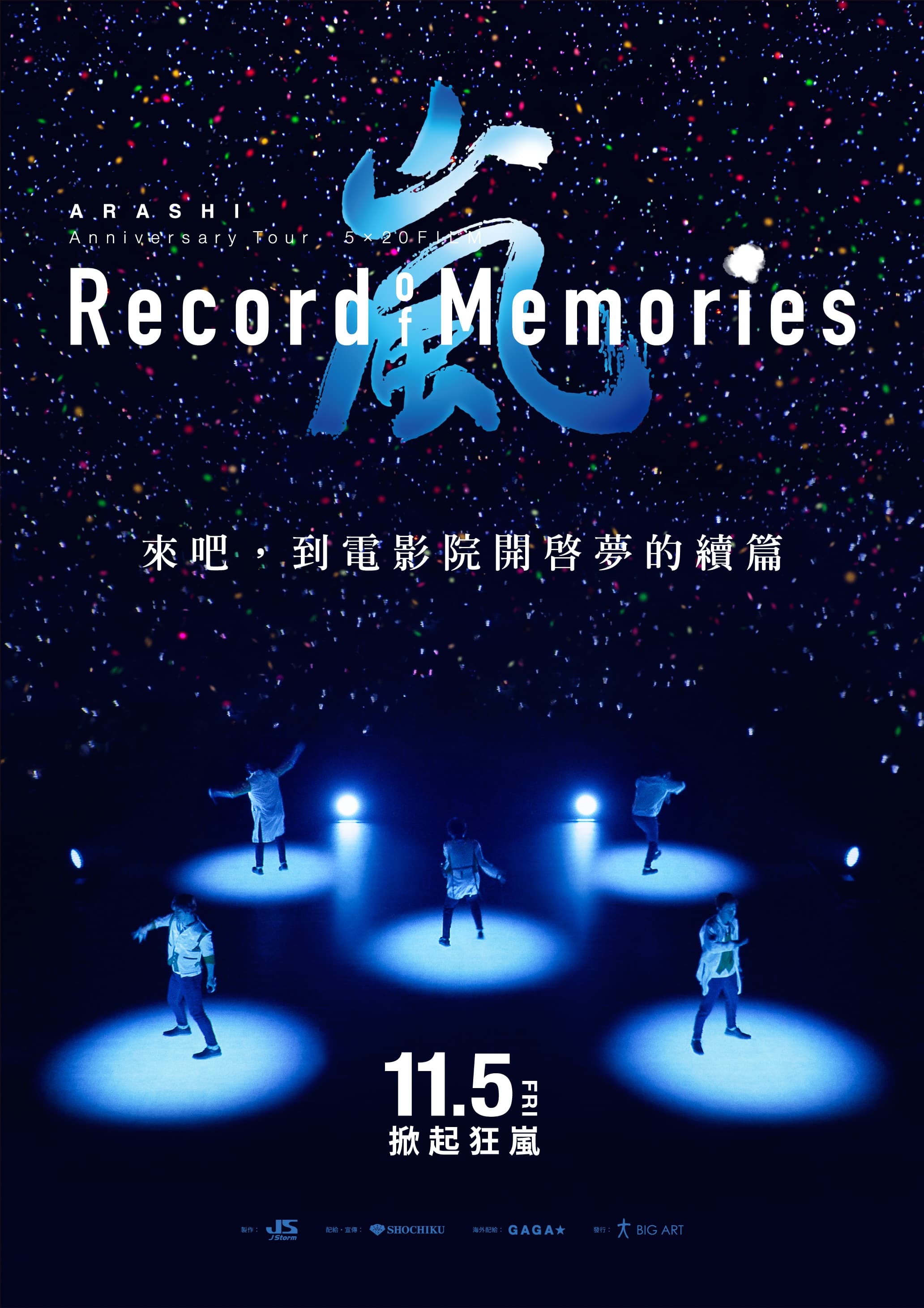 《ARASHI Anniversary Tour 5x20 FILM:Record of Memories》記錄嵐2019年20周年巡演的東京巨蛋場次演出。(大鴻藝術BIG ART / ©2021 J Storm Inc.提供)