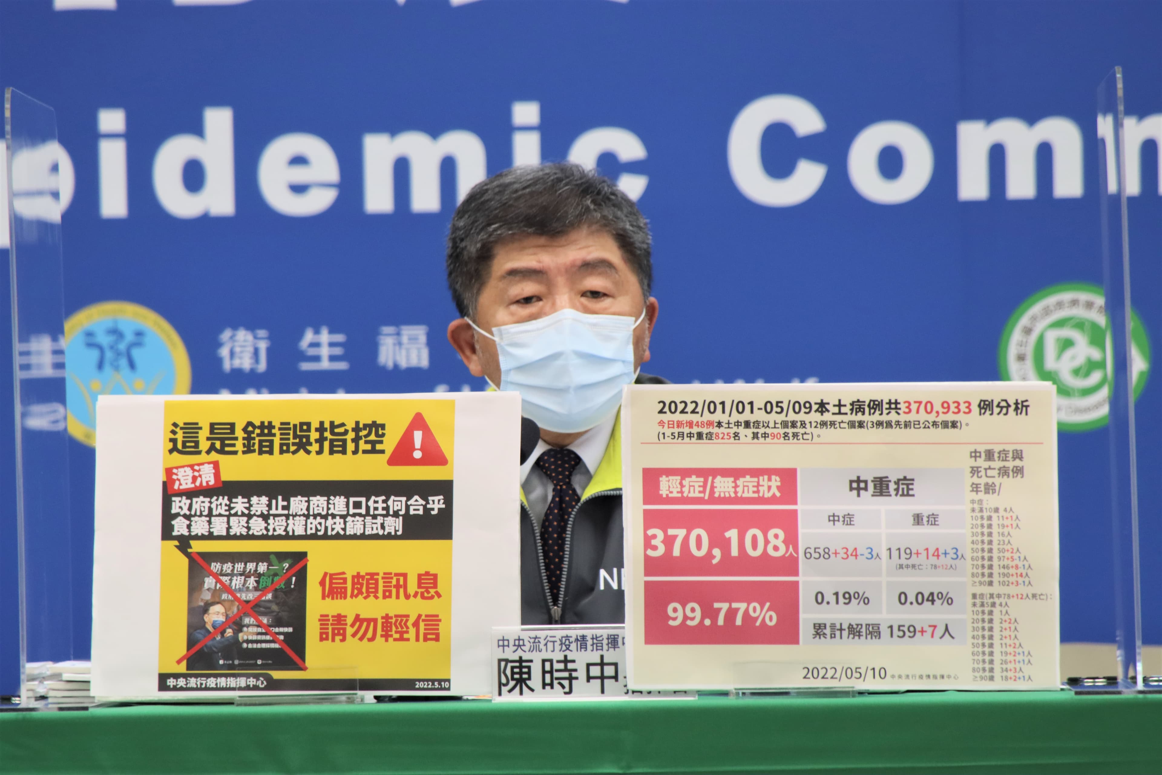 針對未及時拿到藥物可否提國賠?陳時中直言「國家不會進行賠償」,並以感冒未及時用抗生素作未比喻。(指揮中心提供)