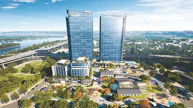 有「台灣國門」之稱的台北雙子星大樓,鋼材需求量立下國內超高大樓建築紀錄。(台北都市更新處提供)