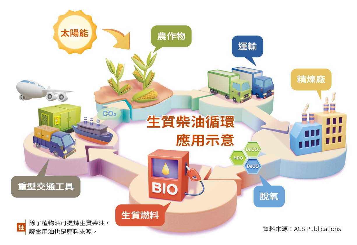除了植物油可提煉生質柴油,廢食用油也是原料來源。(資料來源:ACS Publications)