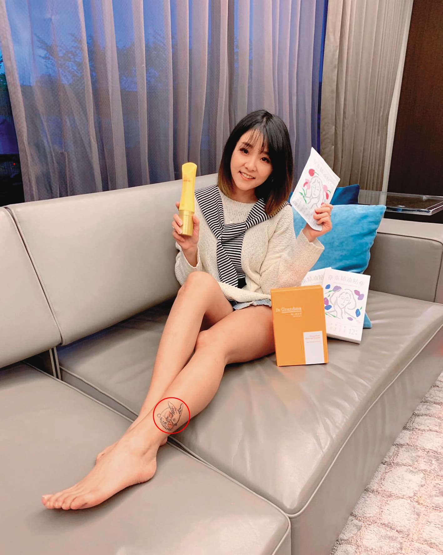 Twitter上女子被打屁股的影片,腳上的兔子刺青和林匯喬的一模一樣。(翻攝自林匯喬IG)