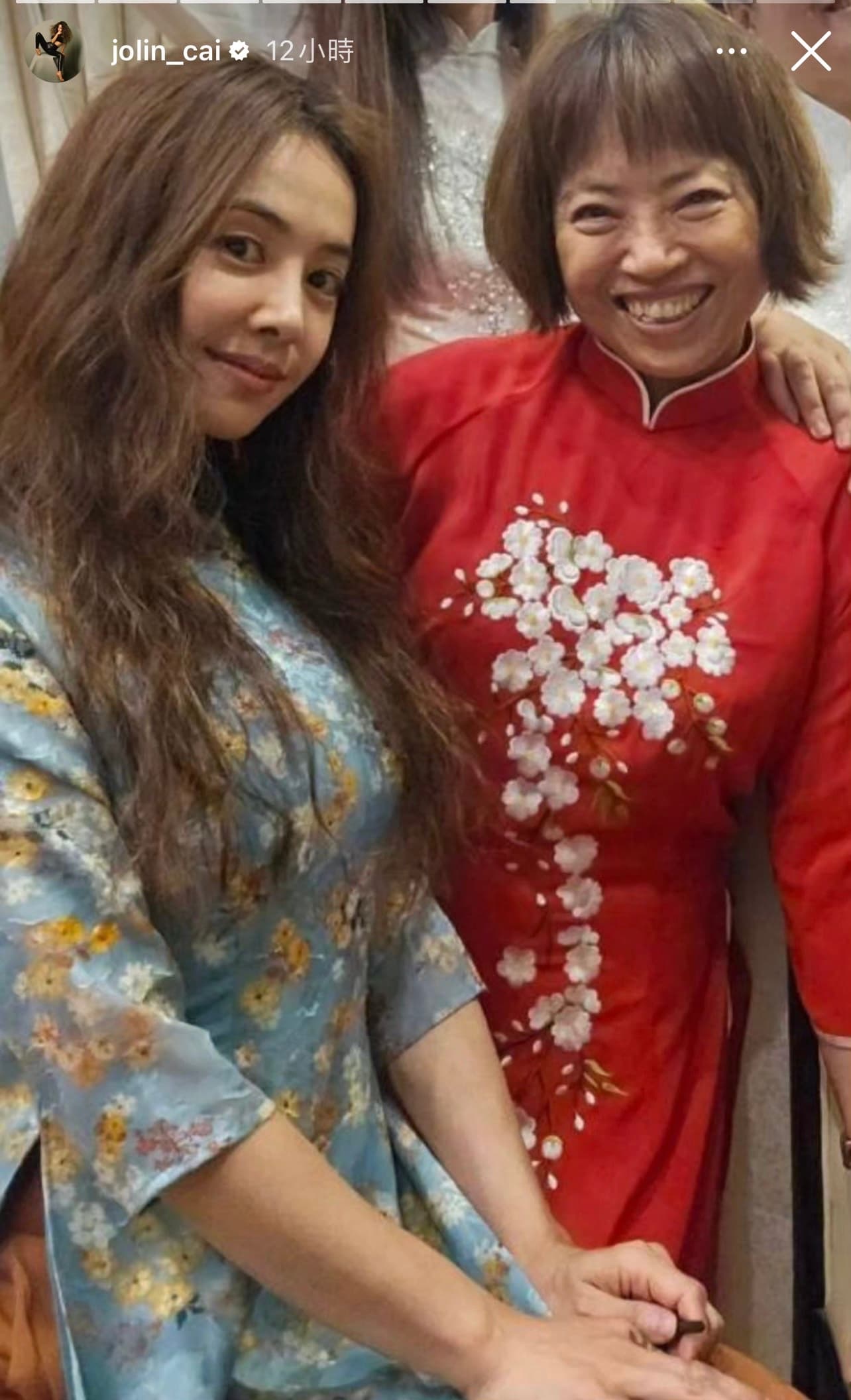 蔡依林與蔡媽媽穿著越南傳統服飾一起入鏡。(圖/翻攝自蔡依林IG)