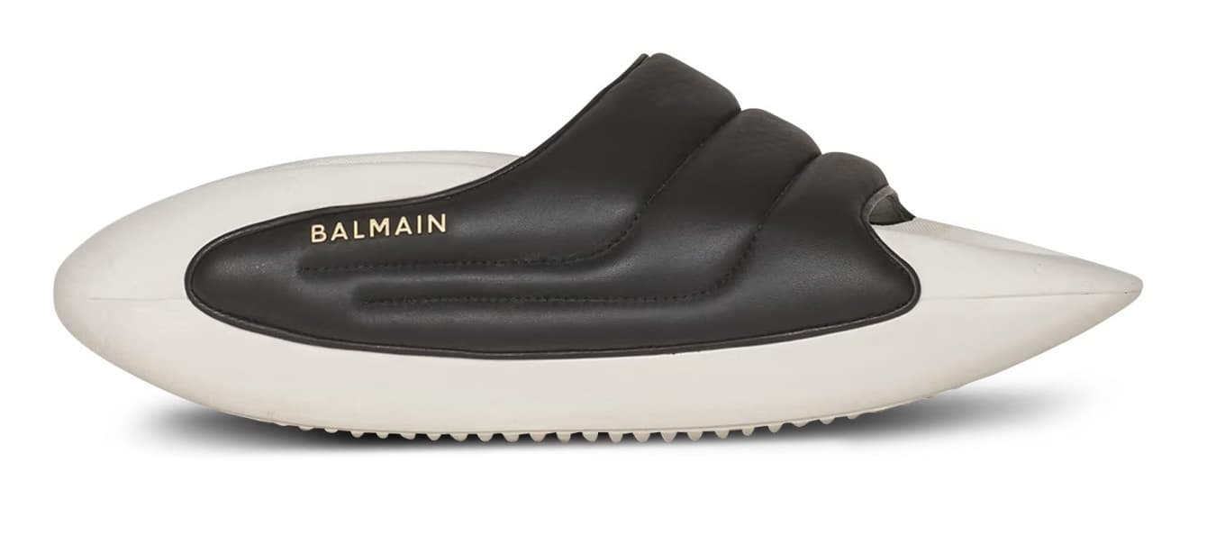 B-IT系列絎縫皮革穆勒鞋 (黑白)。NT$27,200〈BALMAIN提供〉