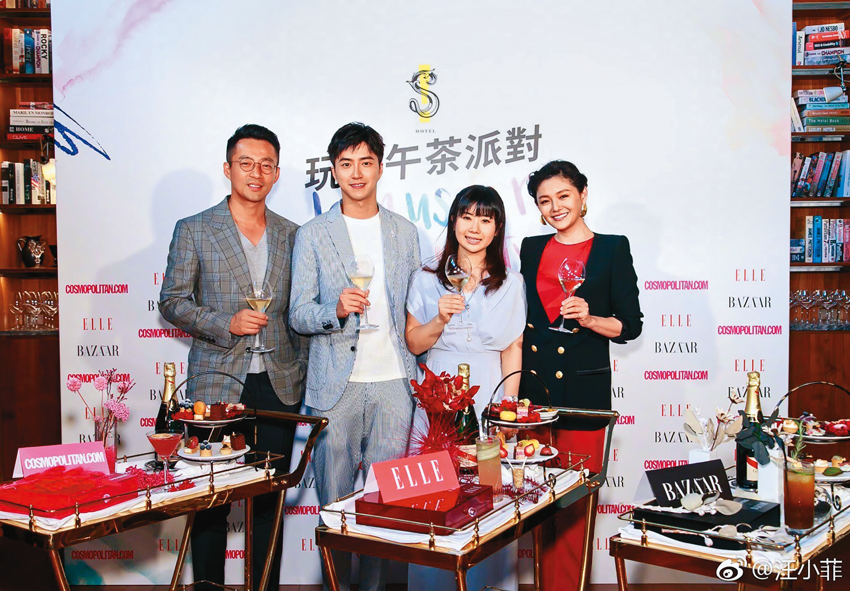 大S(右起)、福原愛、江宏傑與汪小菲4人當初都在《幸福三重奏》演超大,當年畫面如今看來超諷刺。(翻攝自汪小菲微博)
