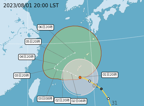中央氣象局說明中度颱風卡努路徑。(中央氣象局提供)