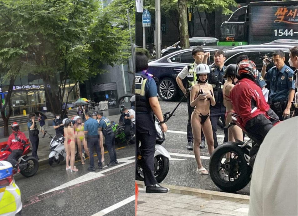 這群比基尼妹太顯眼,立刻被民眾報案,警方前來處理。(翻自salgoonews.com)