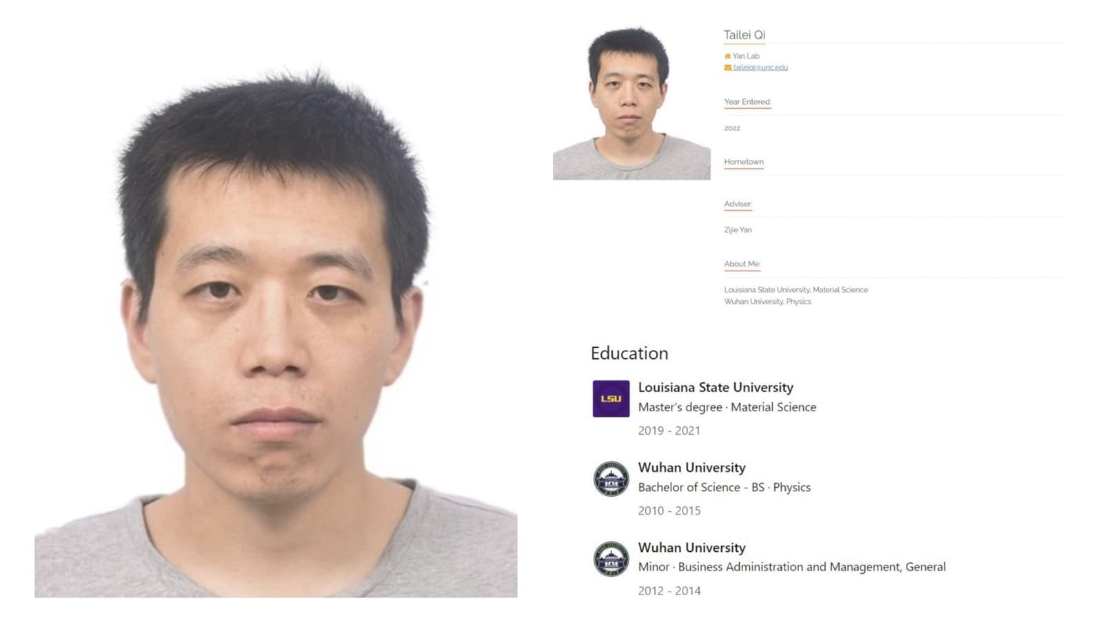 嫌疑人的頭像因與校方名冊上的博士生相符,儘管警方與校方未言明其身分,也被其他人知曉。(翻攝自推特@UNCPolice、@Ultrafrog17)