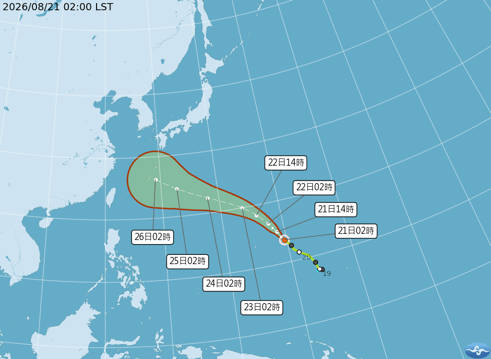 颱風沙德爾強度將持續增強,不排除達強颱等級,預測路徑有向西調整趨勢。(中央氣象署提供)