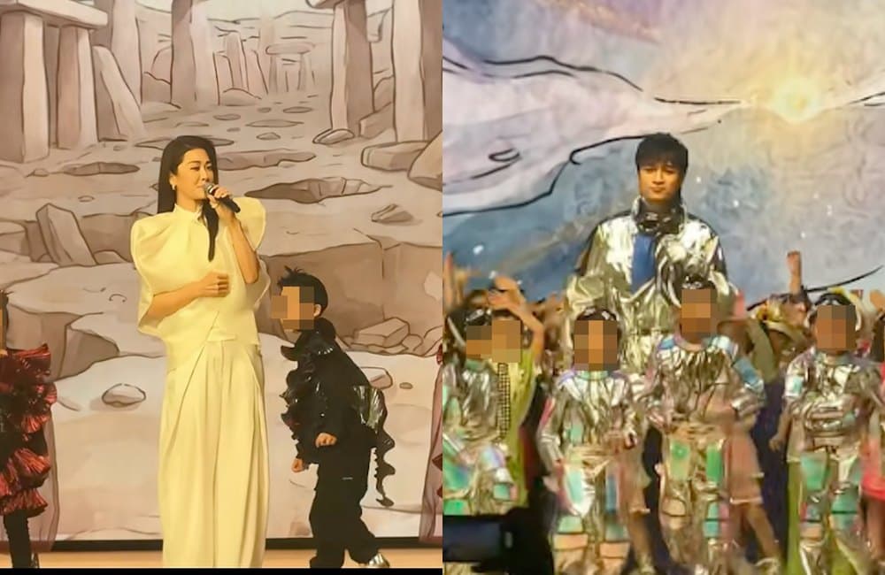 周勵淇(左圖)、古巨基(右圖)現身畢業典禮表演,現場星光熠熠。(翻攝抖音)