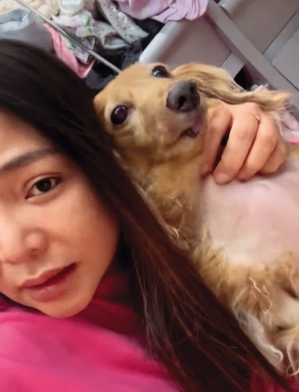 離婚後小甜甜爆出虐狗事件,她開直播澄清愛犬並無受傷。(翻攝自小甜甜臉書)