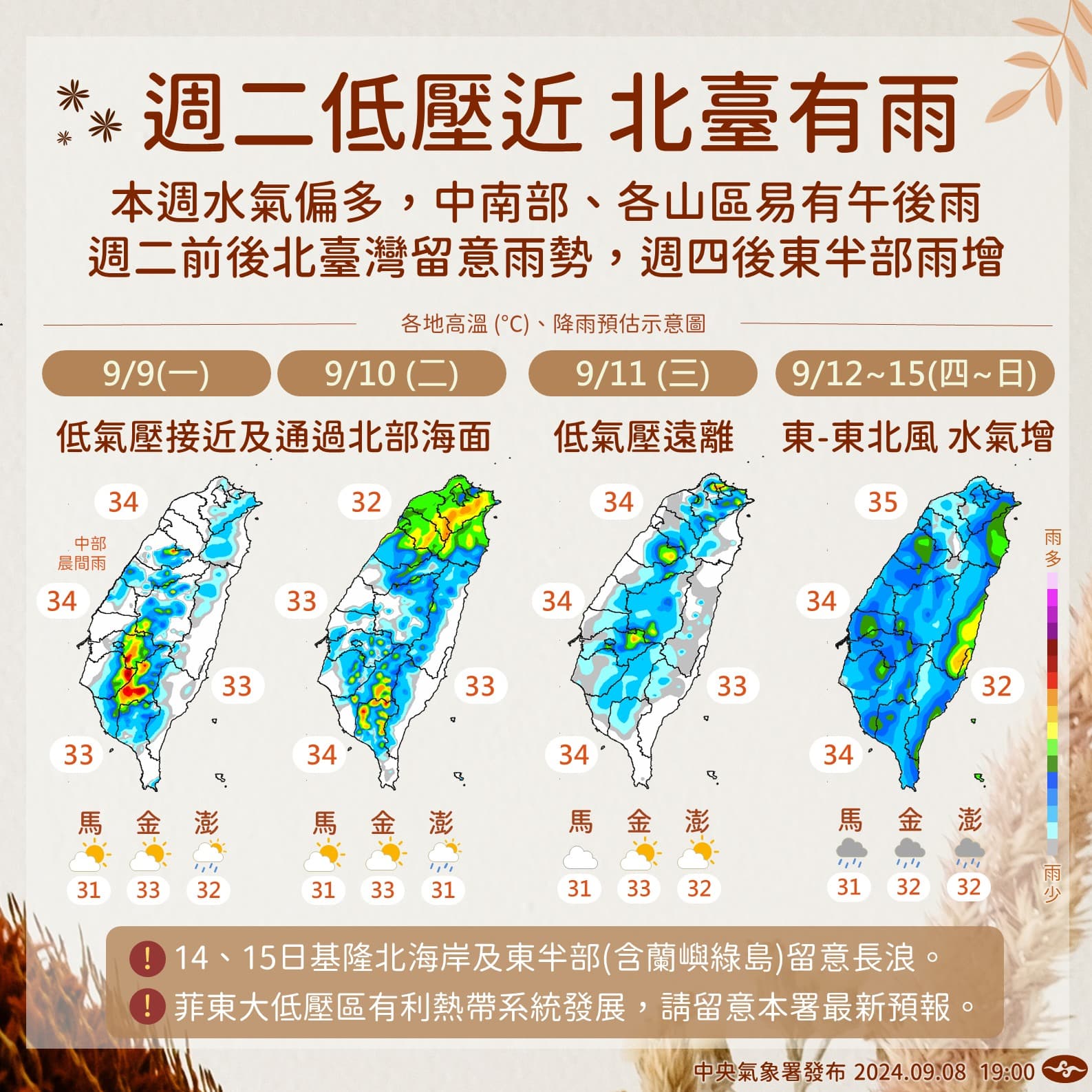 一週天氣狀況。(翻攝自臉書@報天氣─中央氣象署)