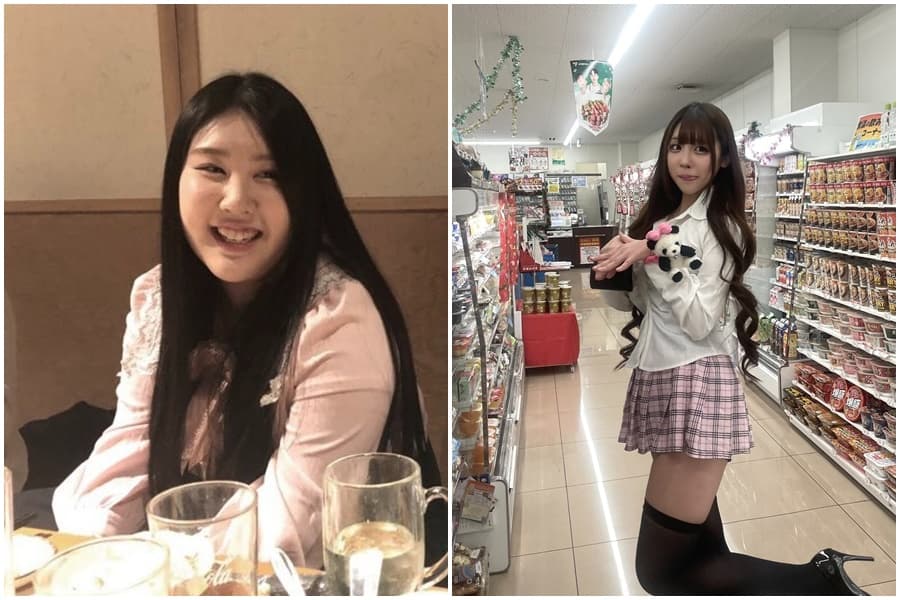 日本網友中村珠愛莉女大十八變,瘦身前後對比照引起討論。(翻攝@9ninecat_ X)
