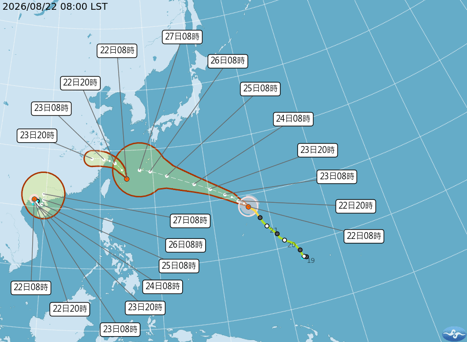 太平洋三颱共舞。(翻攝氣象署官網)