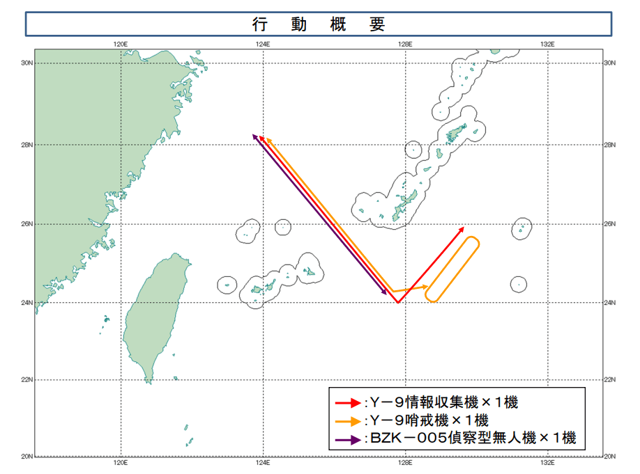 這次中共軍機通過沖繩本島與宮古島之間。(翻自防衛省網站)