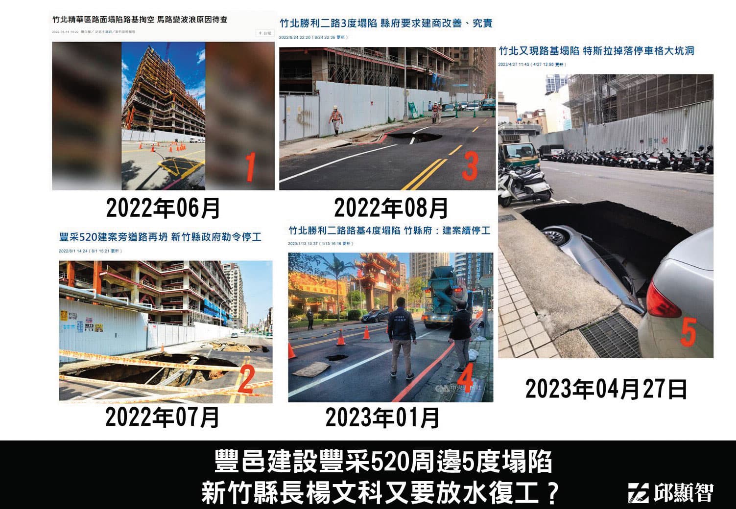 豐邑竹北建案前後5次塌陷,4次停工,3次復工,檢調質疑縣府包庇建商。(翻攝邱顯智臉書)