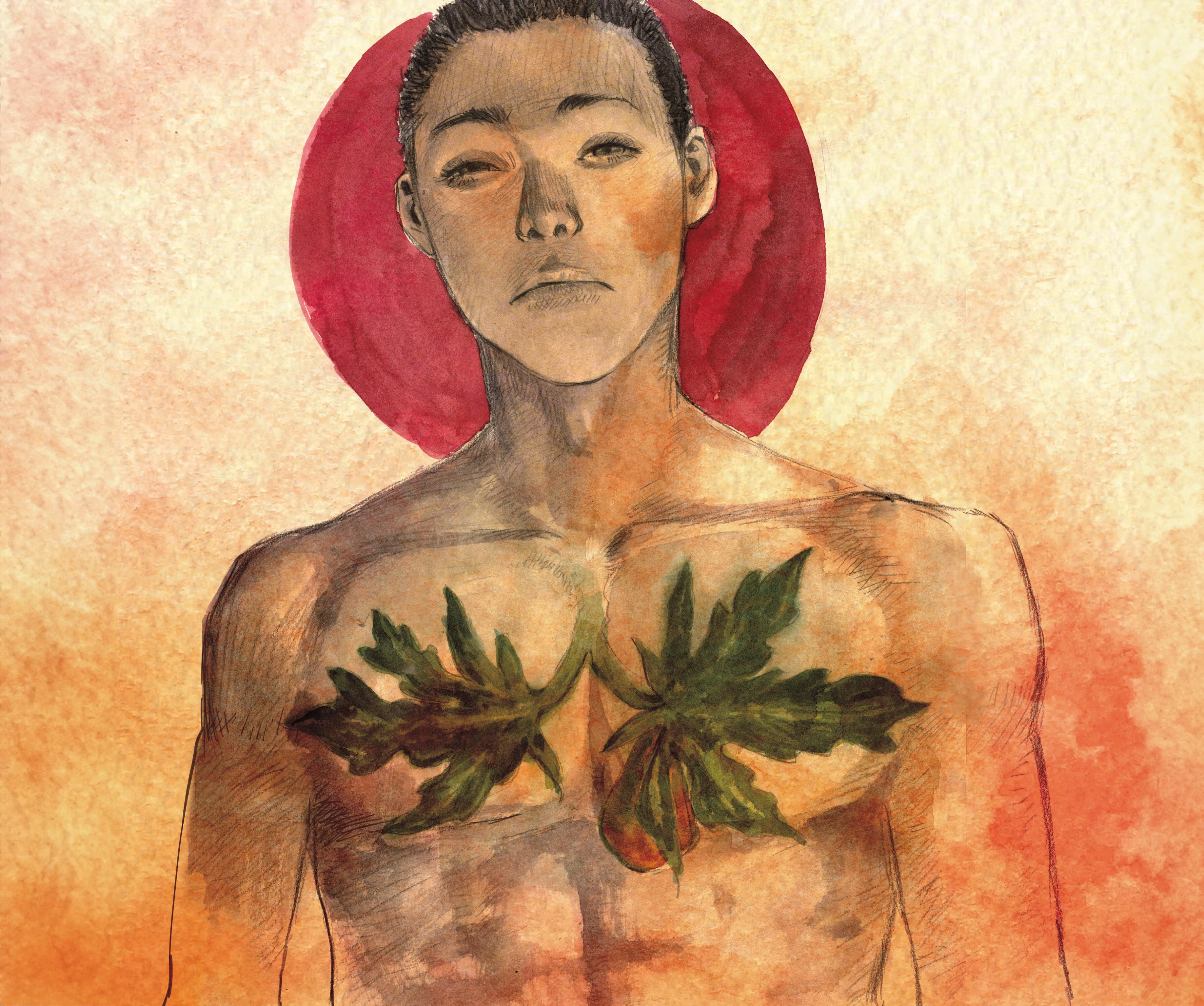 龍瑛宗〈植有木瓜樹的小鎮〉轉譯為漫畫,以長在肺部的木瓜隱喻人心腐敗。
