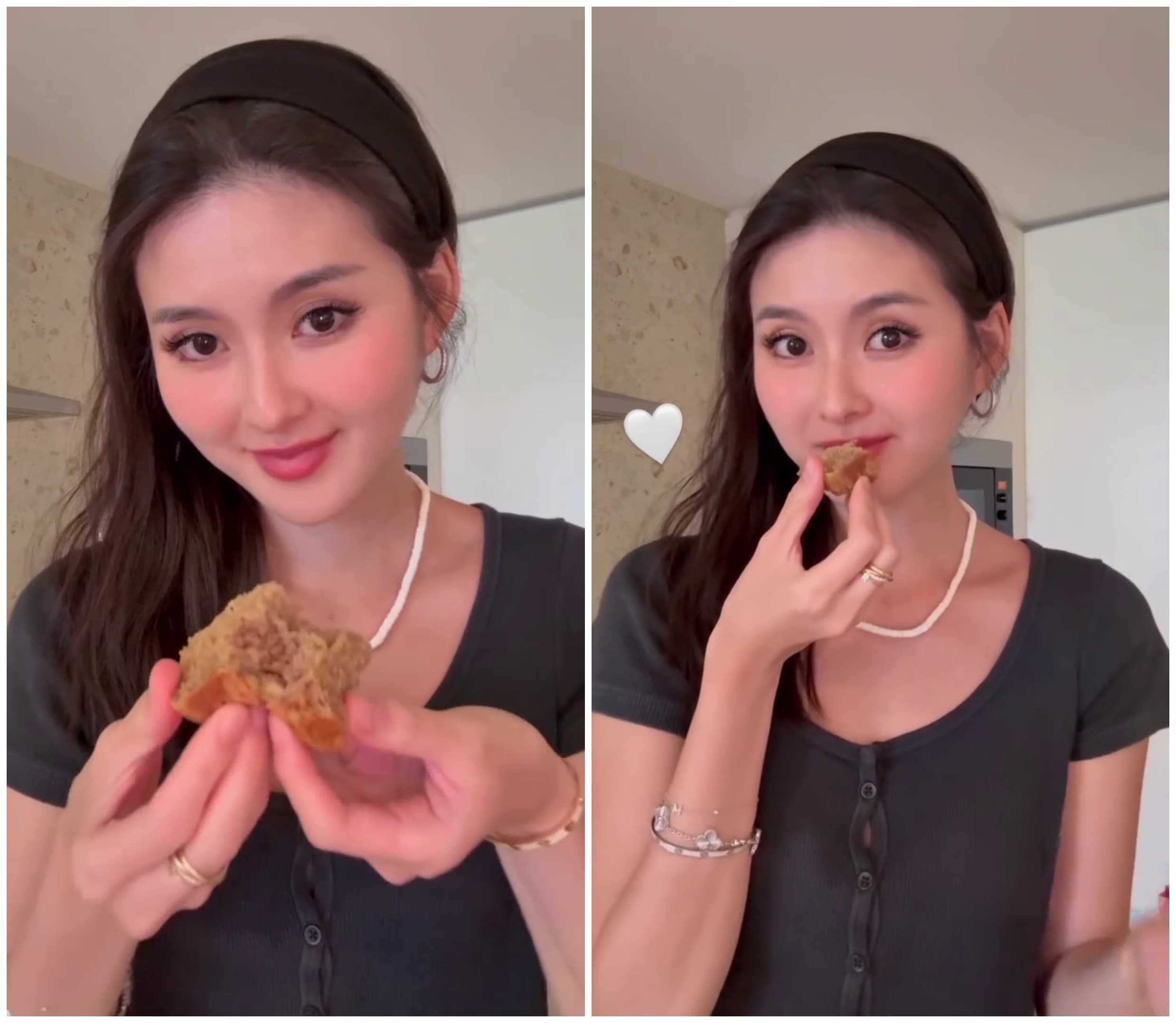 廖思惟吃起自己的作品,露出滿足表情。(翻攝inmomentsofstillness IG)