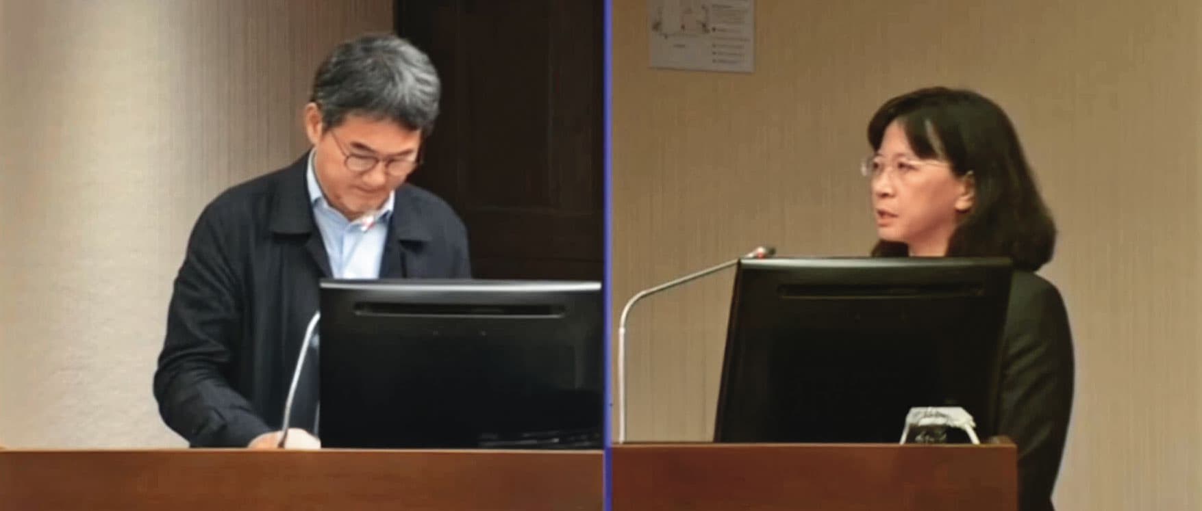 民航局長何淑萍(右)於質詢後重申「空服員與飛安息息相關」。(翻攝畫面)