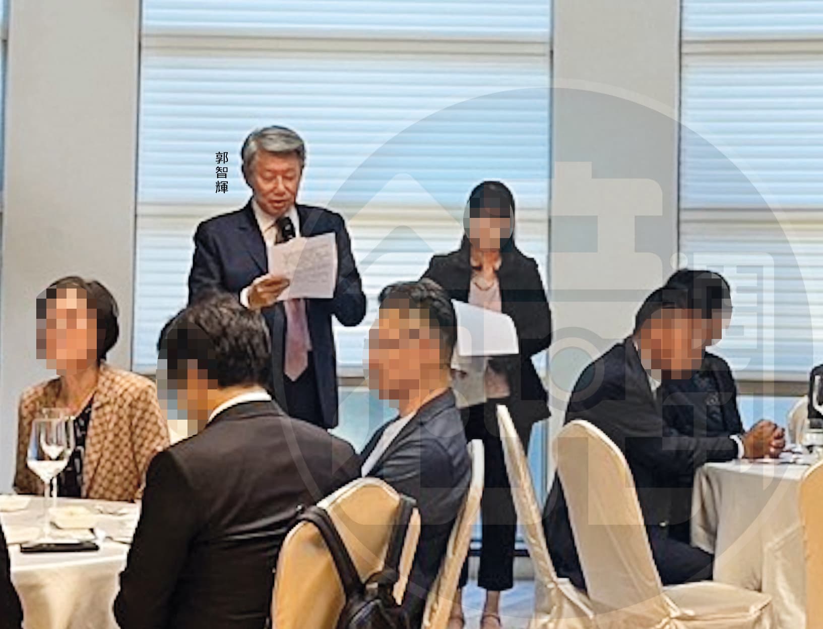 郭智輝在崇越集團旗下MD餐廳,以經濟部名義密宴AIT官員,致詞時還提別強調台美友好關係。(讀者提供)