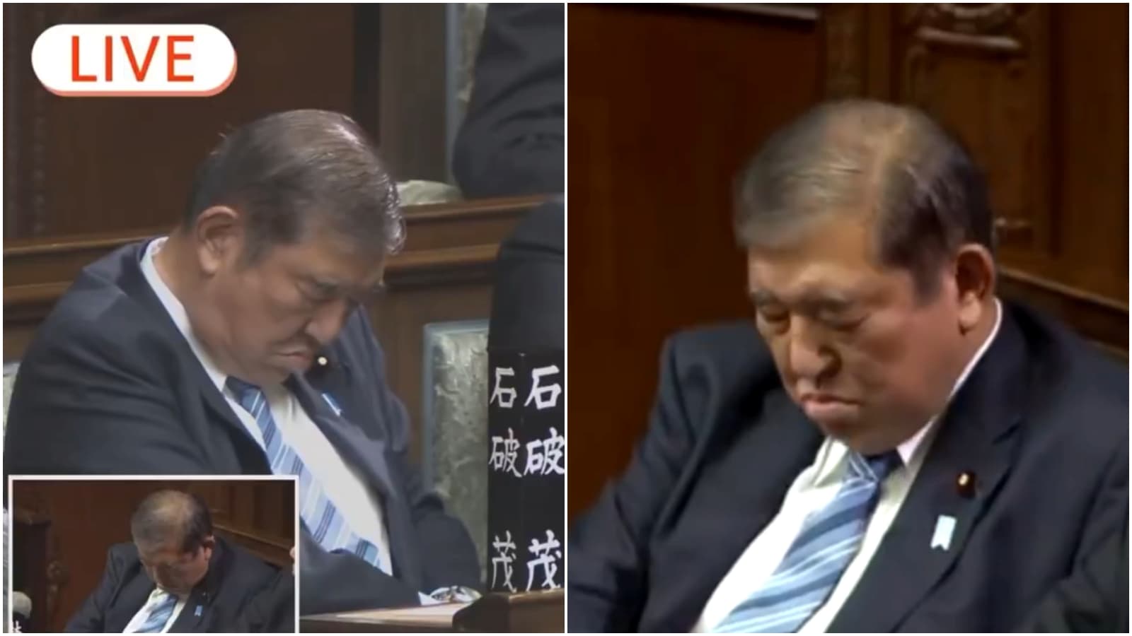 首相指名選舉中,石破茂睡得很香甜。(翻攝X)