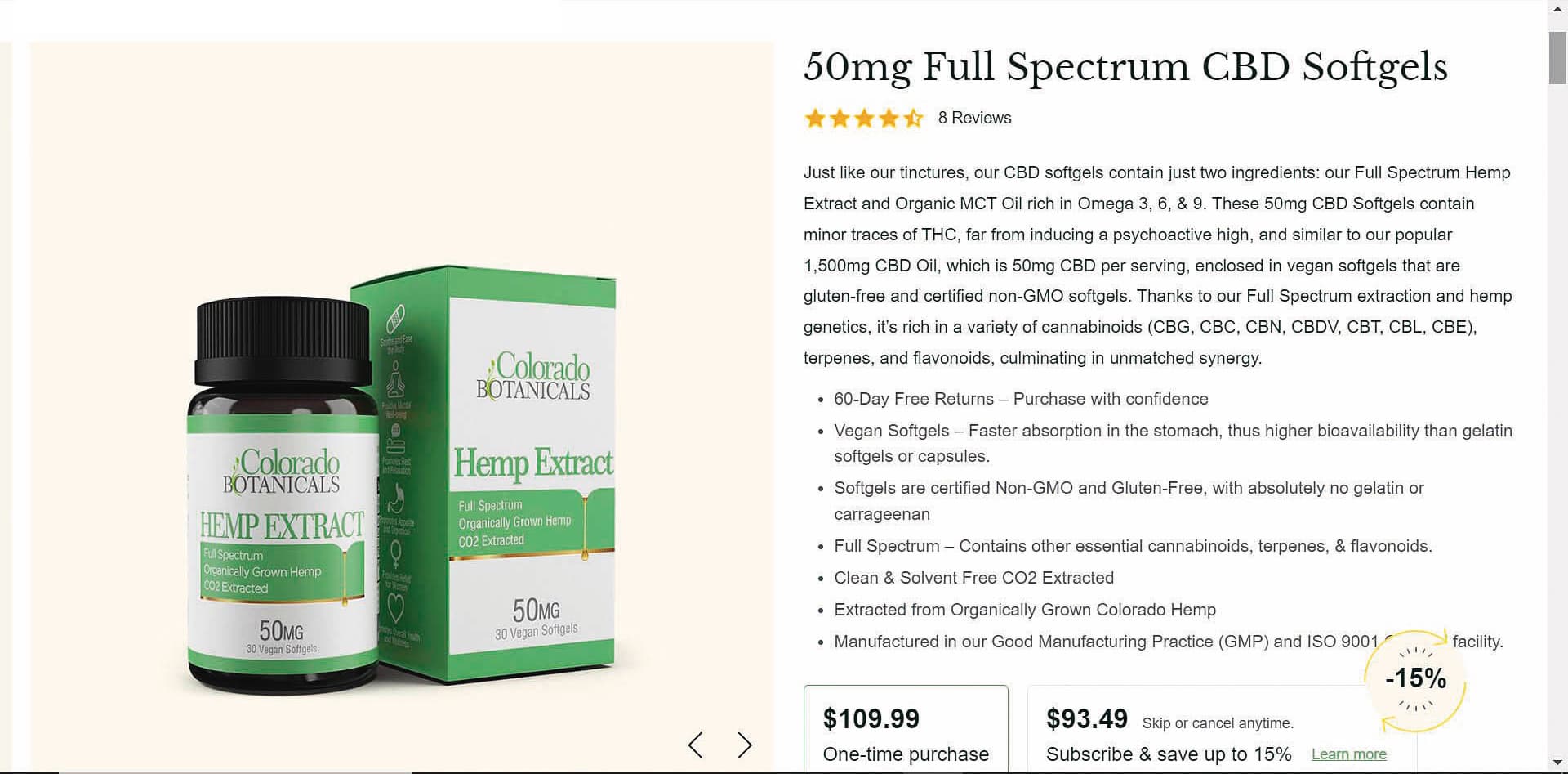 Colorado Botanicals的Hemp Extract膠囊含有大麻,也是殷琪買的物品。(讀者提供)