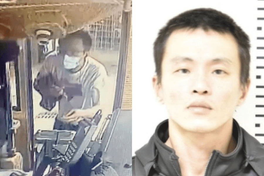 戒護犯簡郁紘19日從基隆某醫院脫逃,並搭乘公車、客運最終進入台北市區。(左為翻攝畫面、右圖刑事局提供)